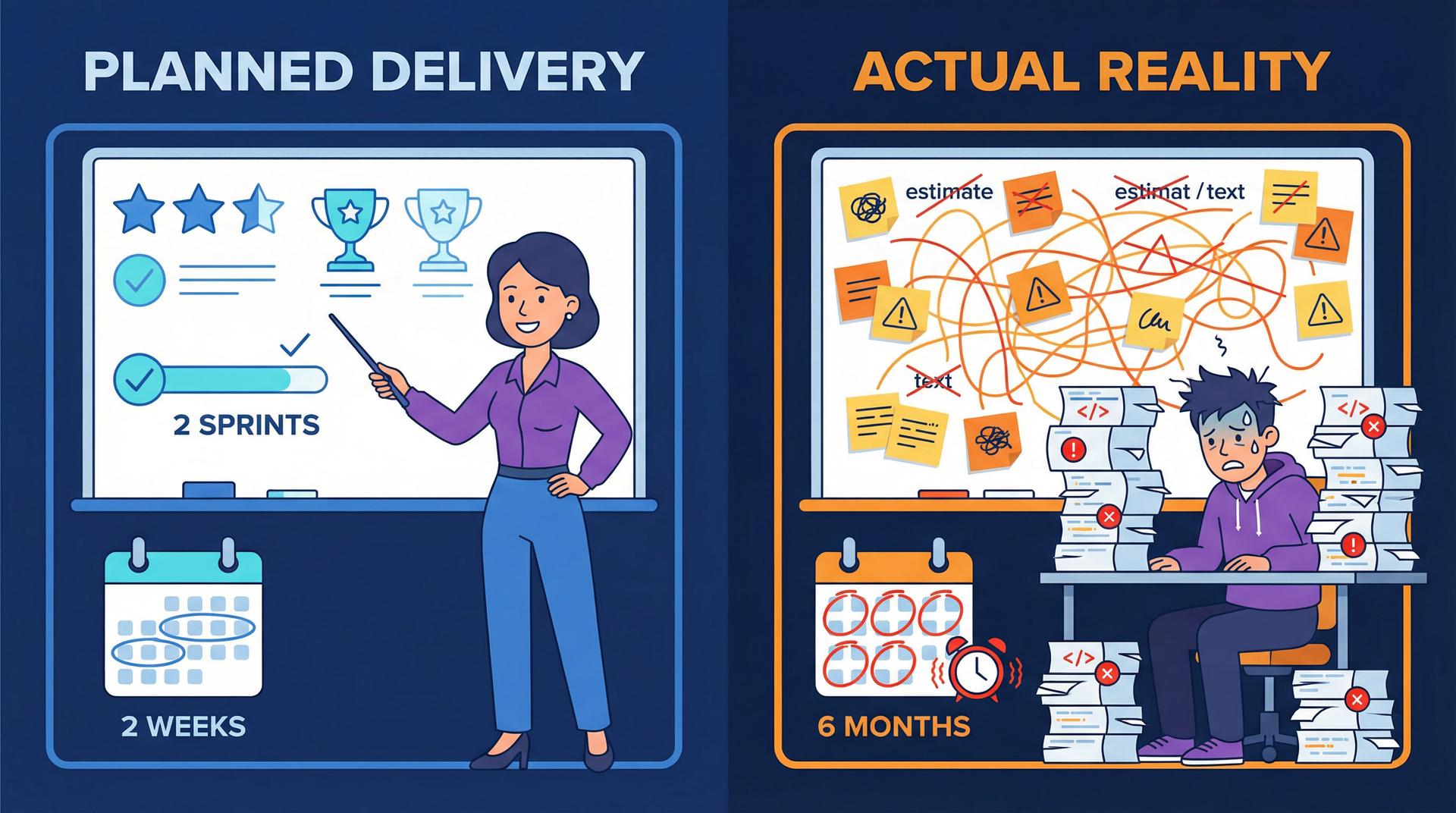 A quick 2-sprint gamification estimate spiraling into a 6-month engineering nightmare
